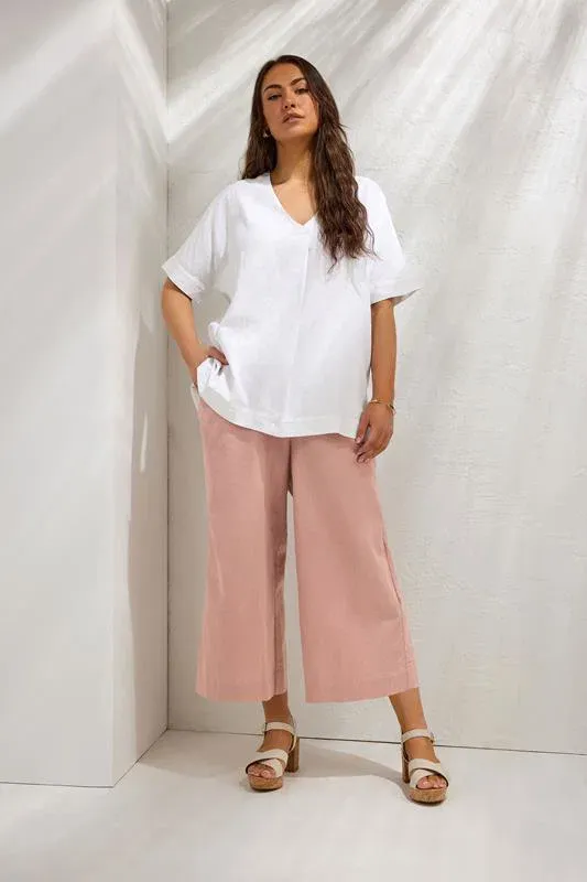 Pink Linen Cropped Trousers