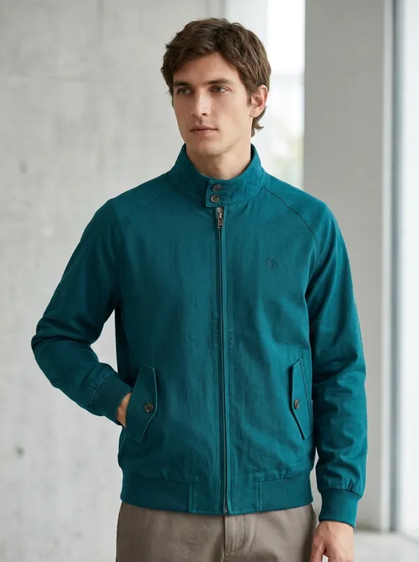 Men's Casual Green Leaf Embroidered Zip-Up Jacket