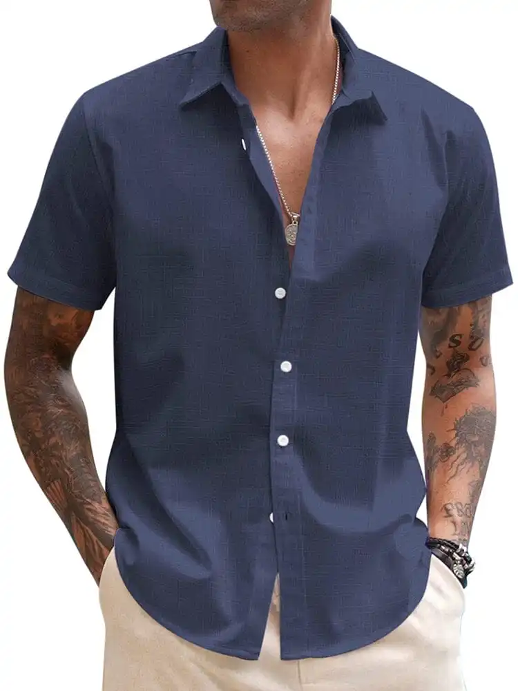 Casual Linen Blend Button Down Shirt
