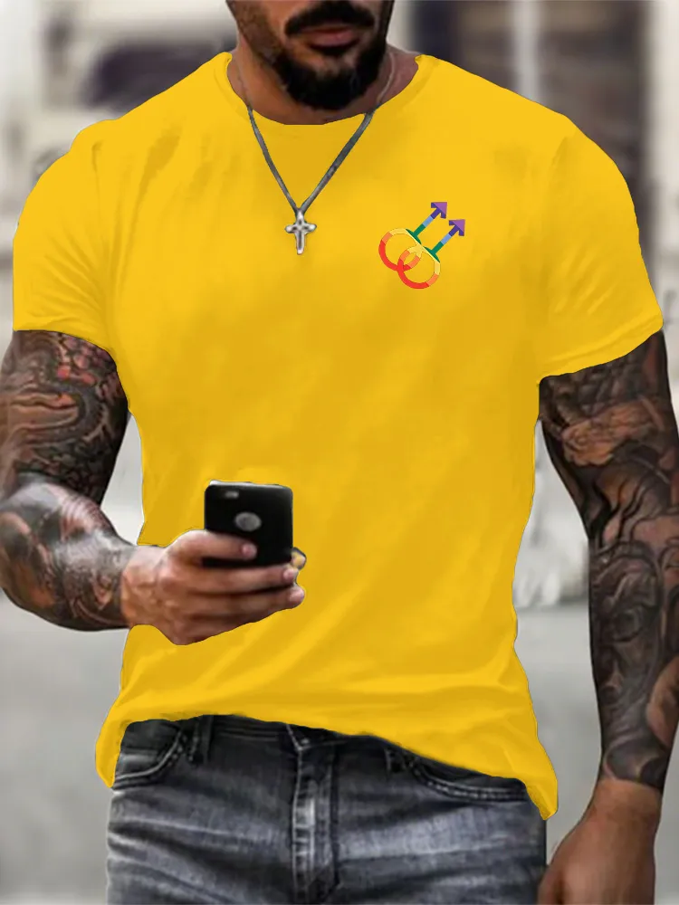 Men's Round-Neck Short-Sleeved T-Shirt With Rainbow-Colored Male Symbol Print