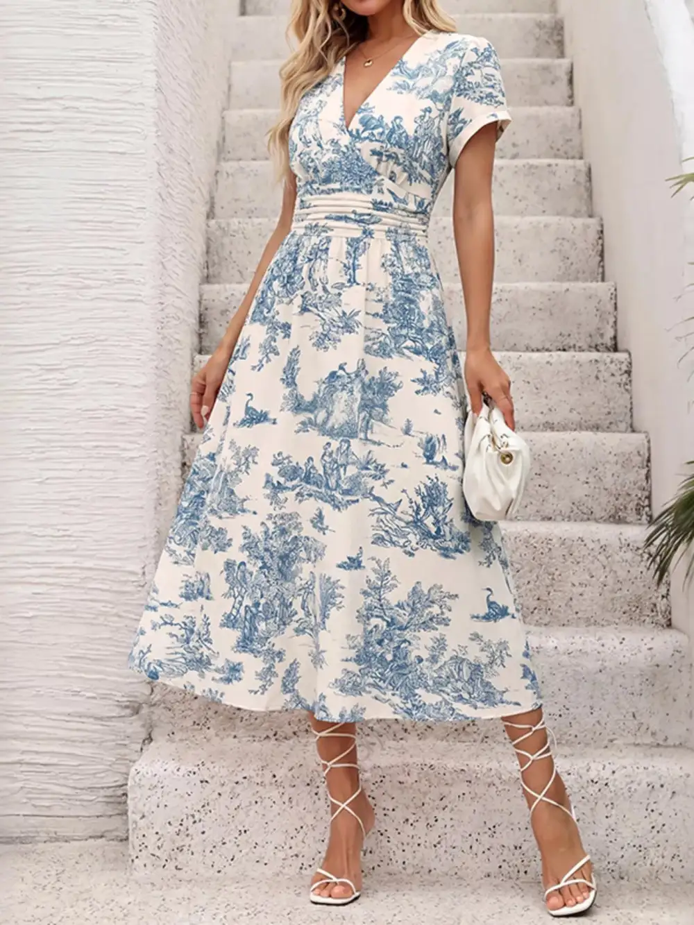 Modern Printed Short Sleeve Midi Dress