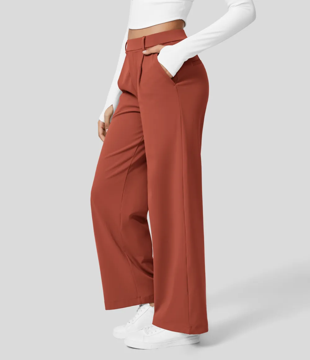 2026🔥  High Waisted Plicated Side Pocket Straight Leg Work Pants