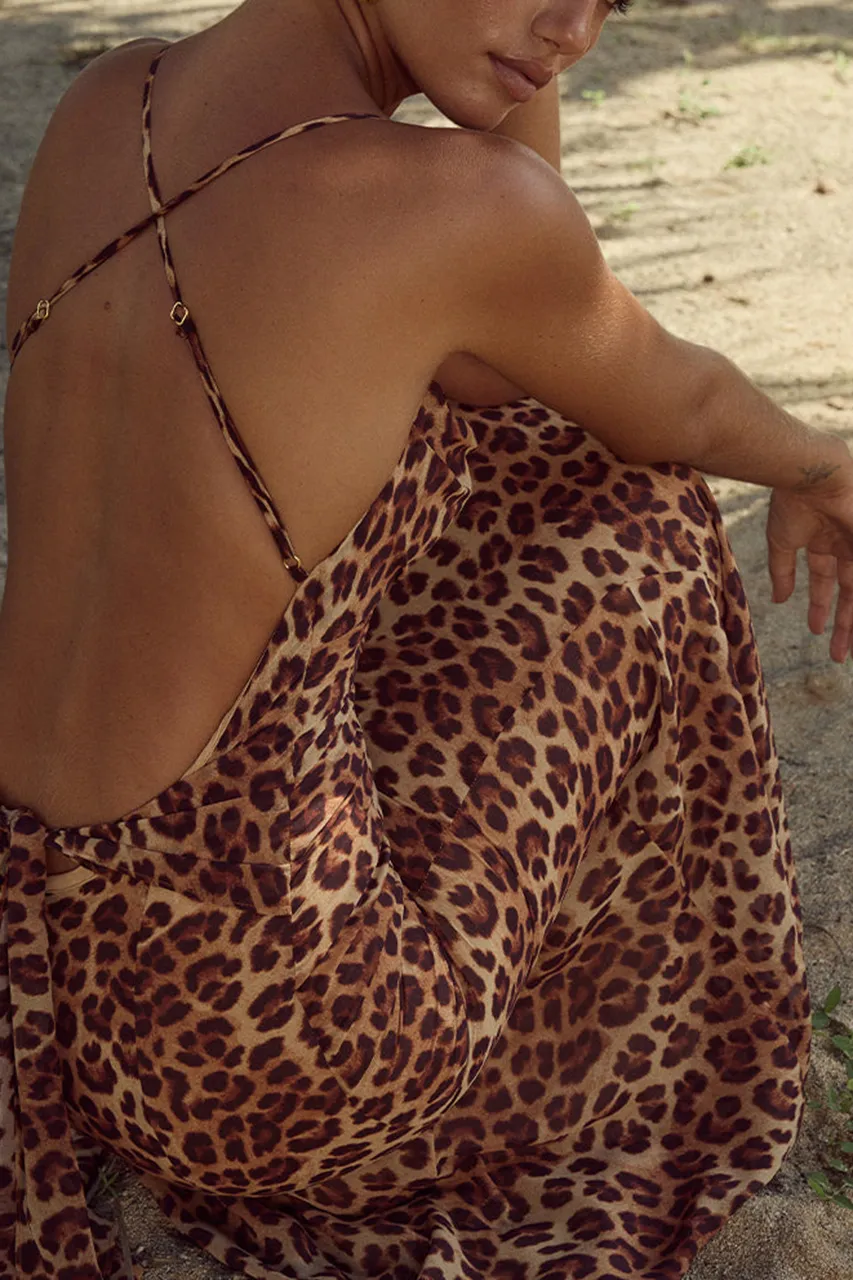 Spaghetti Strap Leopard Print Maxi Dress