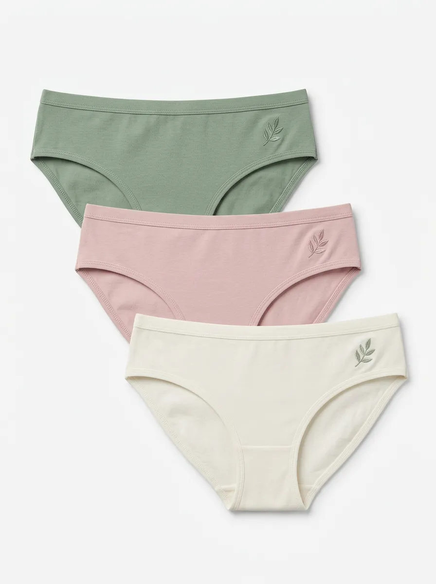 Women's Three-Pair Side Leaf Embroidered Bikini Brief Set
