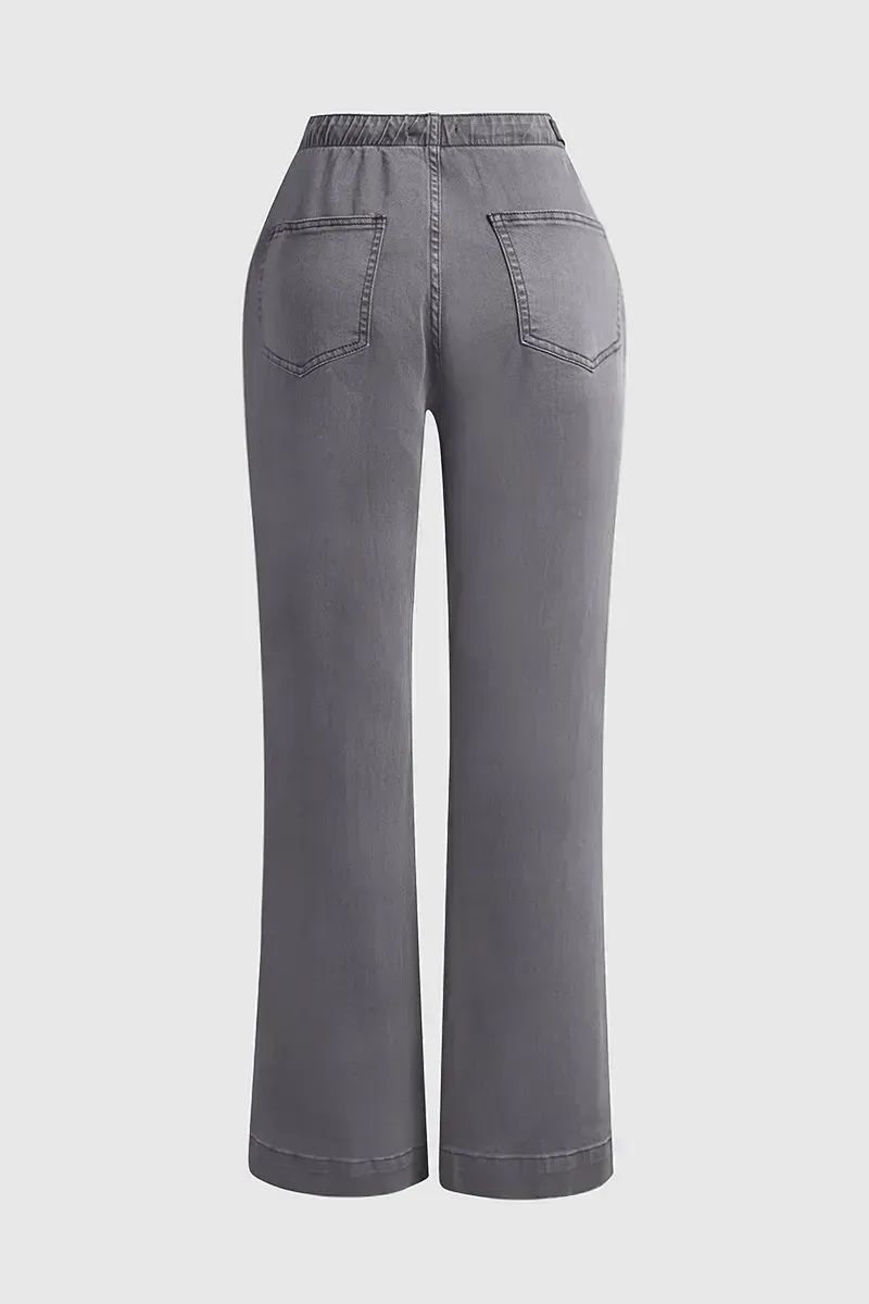 Drawstring Low Waist Wide Leg Jeans