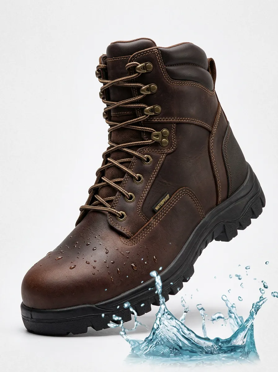 Outdoor-Ready Outdoor Leather-Look Men's Waterproof Work Boots