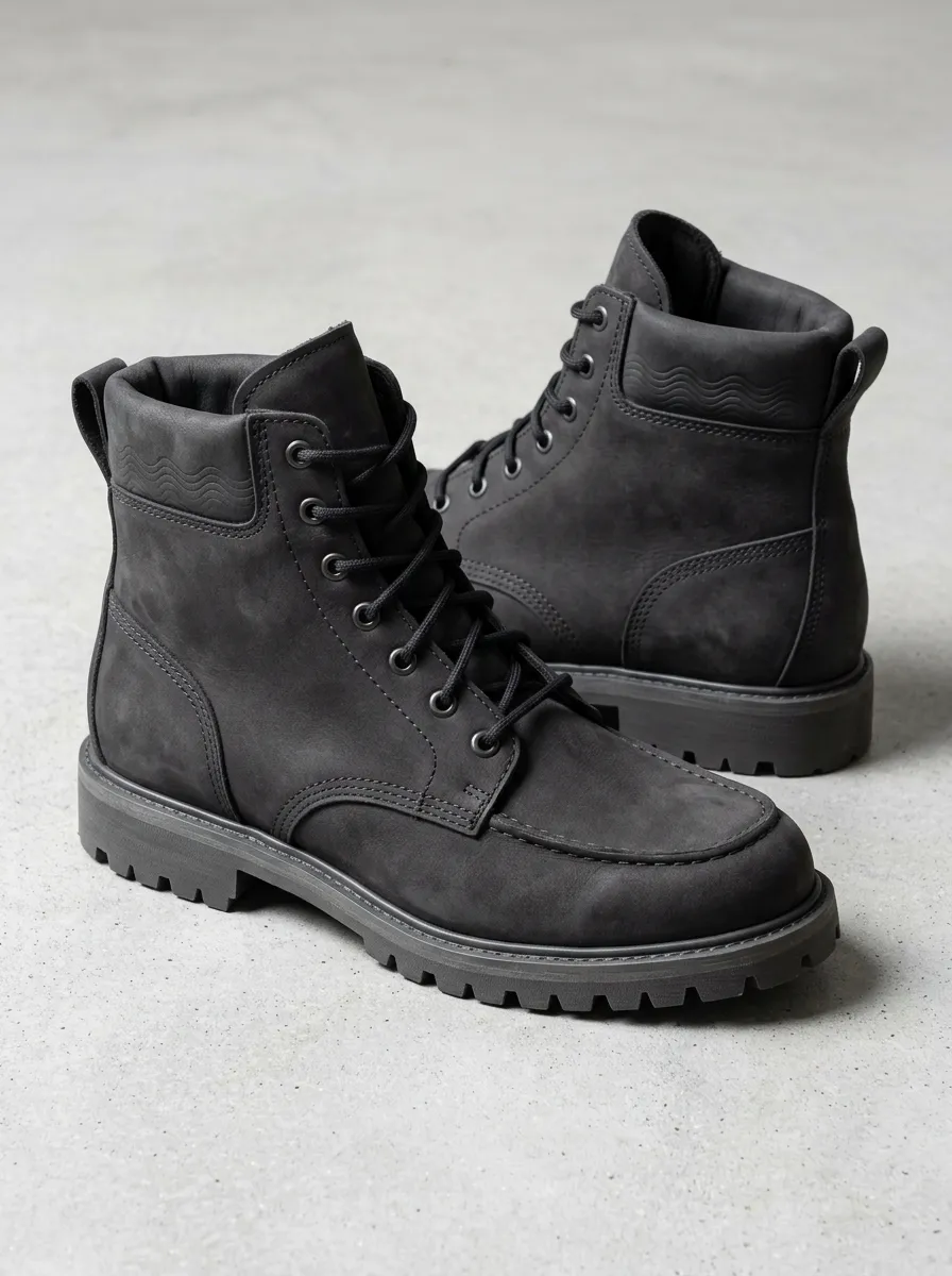 Unisex Minimalist Wave Pattern Embossed Print Work Boots