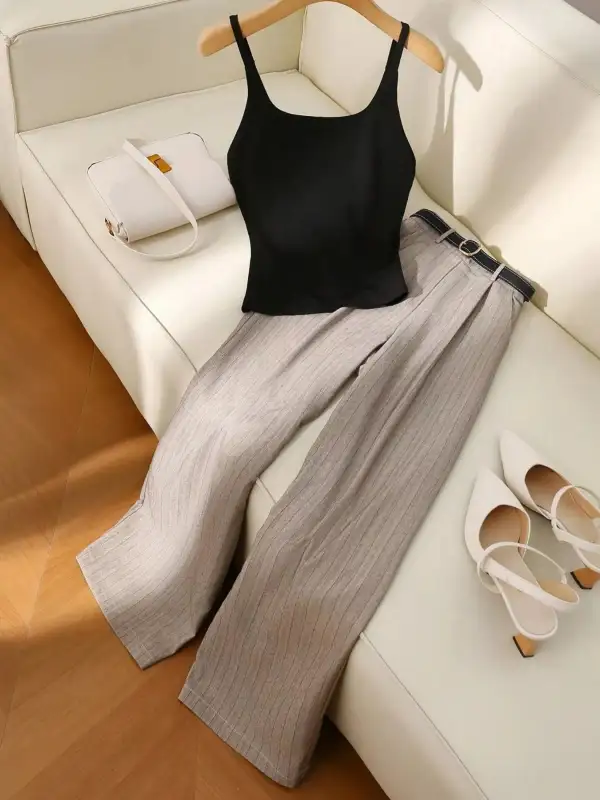 Refined Sleeveless Top and Wide Leg Pants Set