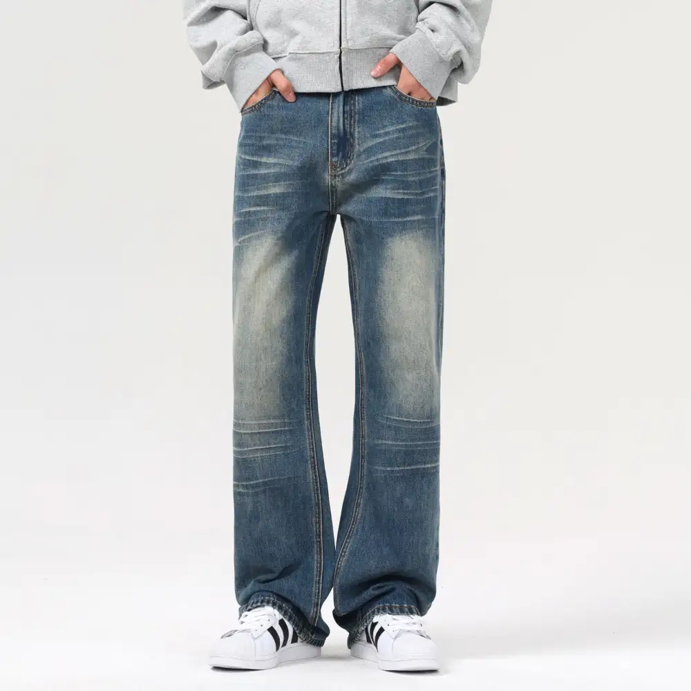 Relaxed Bootcut Whiskered Denim Jeans