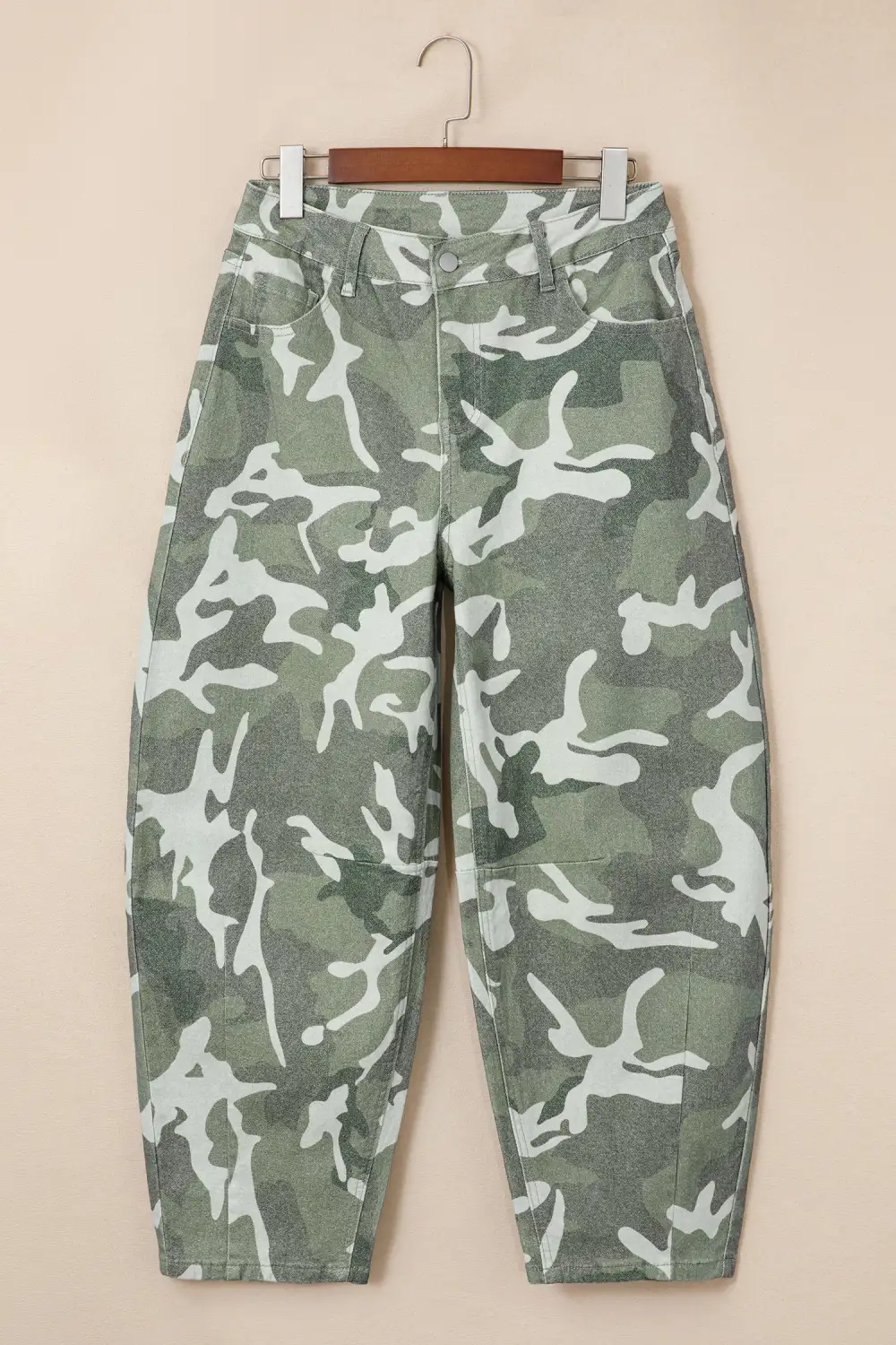 Women's Camo Print Button Fly Straight Leg Ankle Length Jeans
