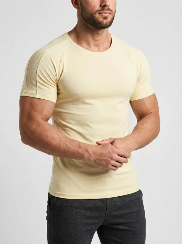 Classic Ribbed Textured Raglan Sleeve Look Men's Slim Fit Short Sleeve T-Shirt