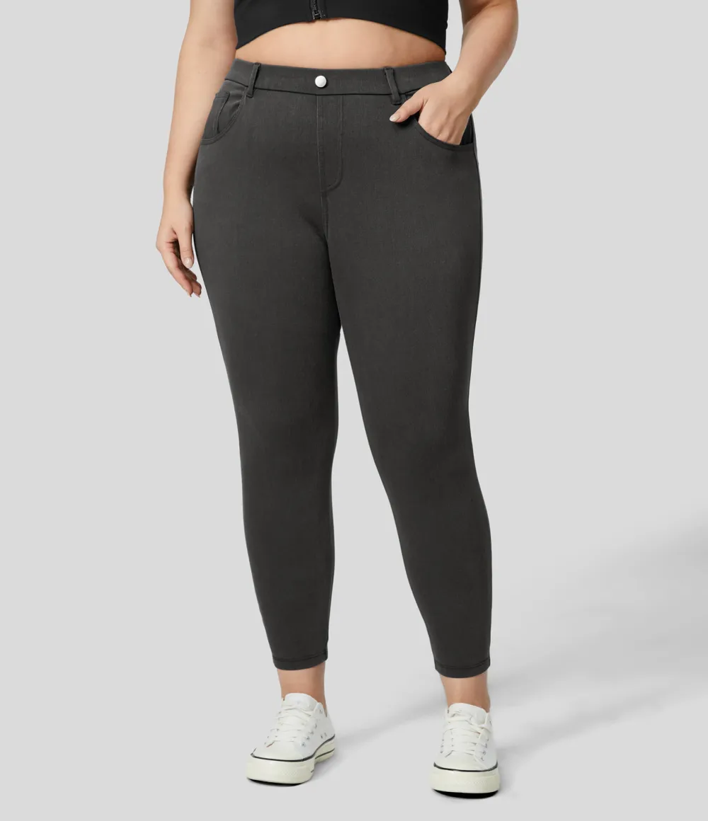 Magic High Waisted Multiple Pockets Stretchy Knit Denim Work 7/8 Plus Size Leggings