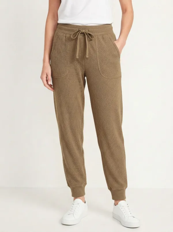 Women's Casual Waffle Knit Drawstring Jogger Pants