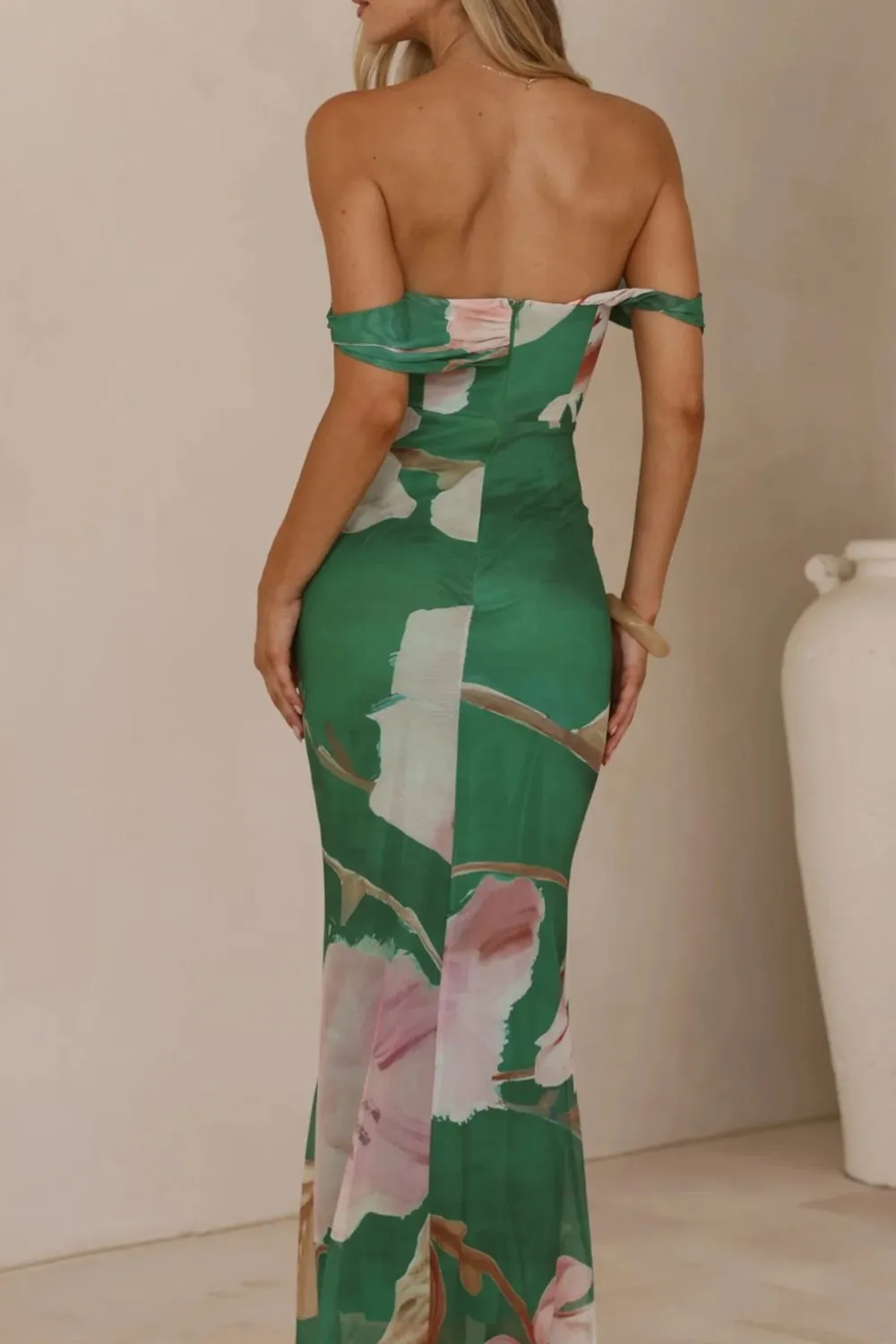 Classic Floral Print One Shoulder Ruched Maxi Dress