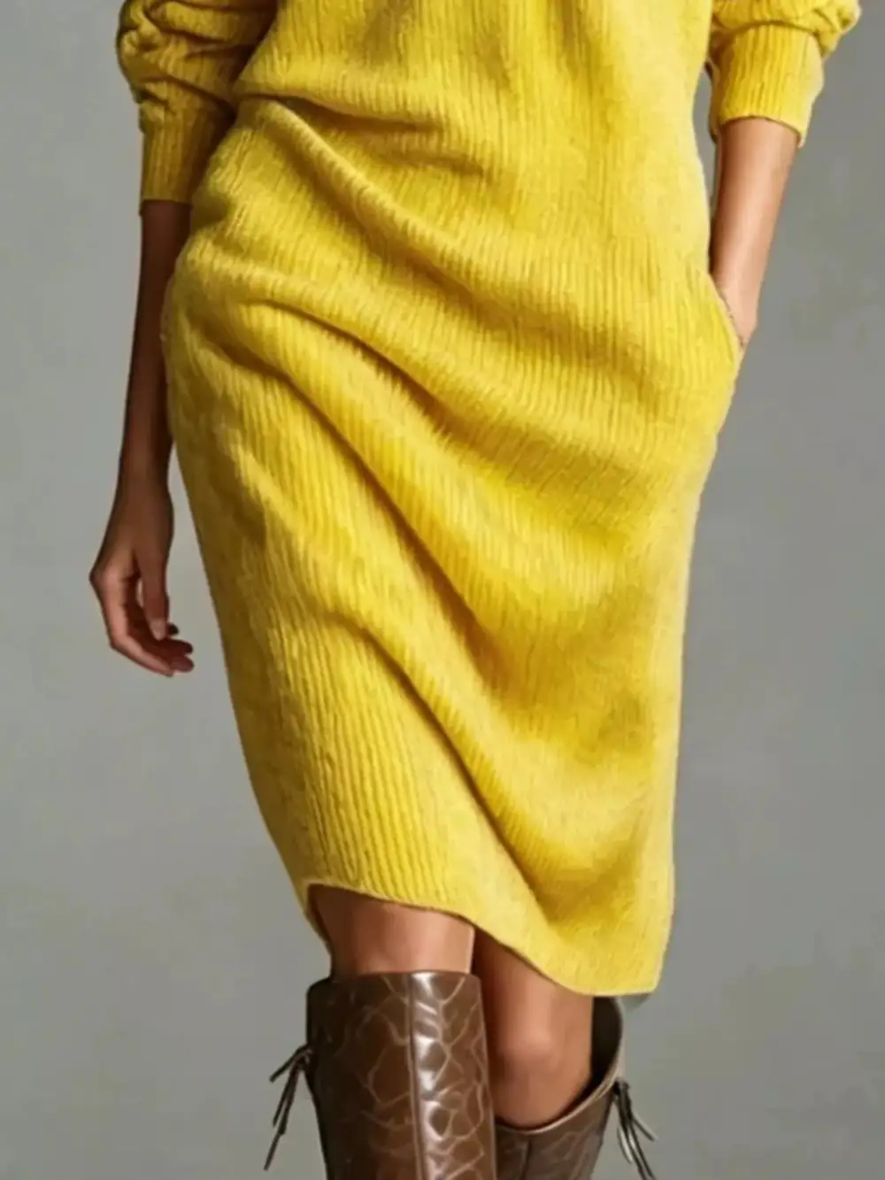 V-Neck Sweater Knit Pocketed Dress