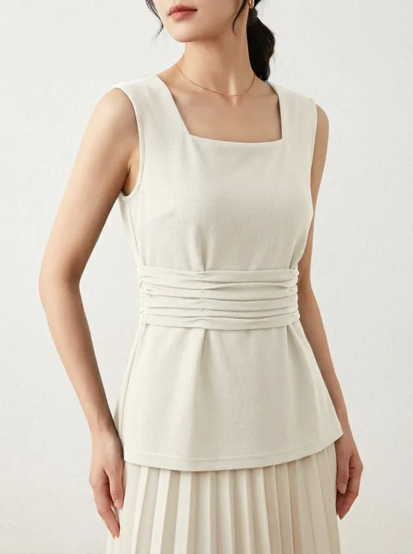 Modern Square-Neck Waist-Ruched Ruched Tank Top