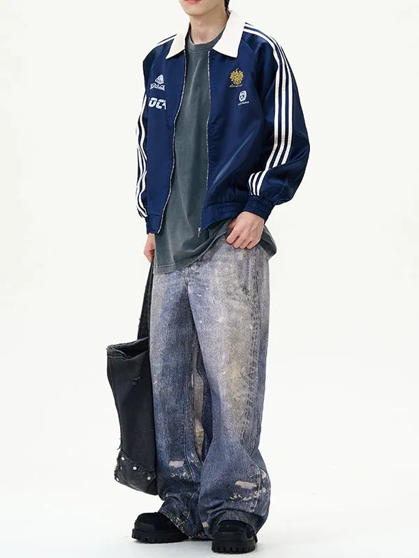 Splash-Print Wide-Leg Acid-Wash Jeans