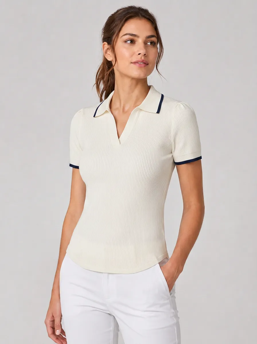 Women's Equestrian Lover Horse Print Ribbed Polo Shirt
