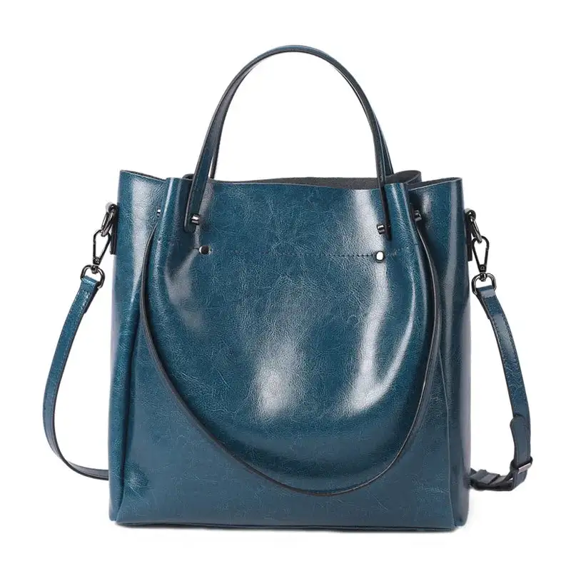 Genuine Cow Leather Bucket-Style Tote Minimalist