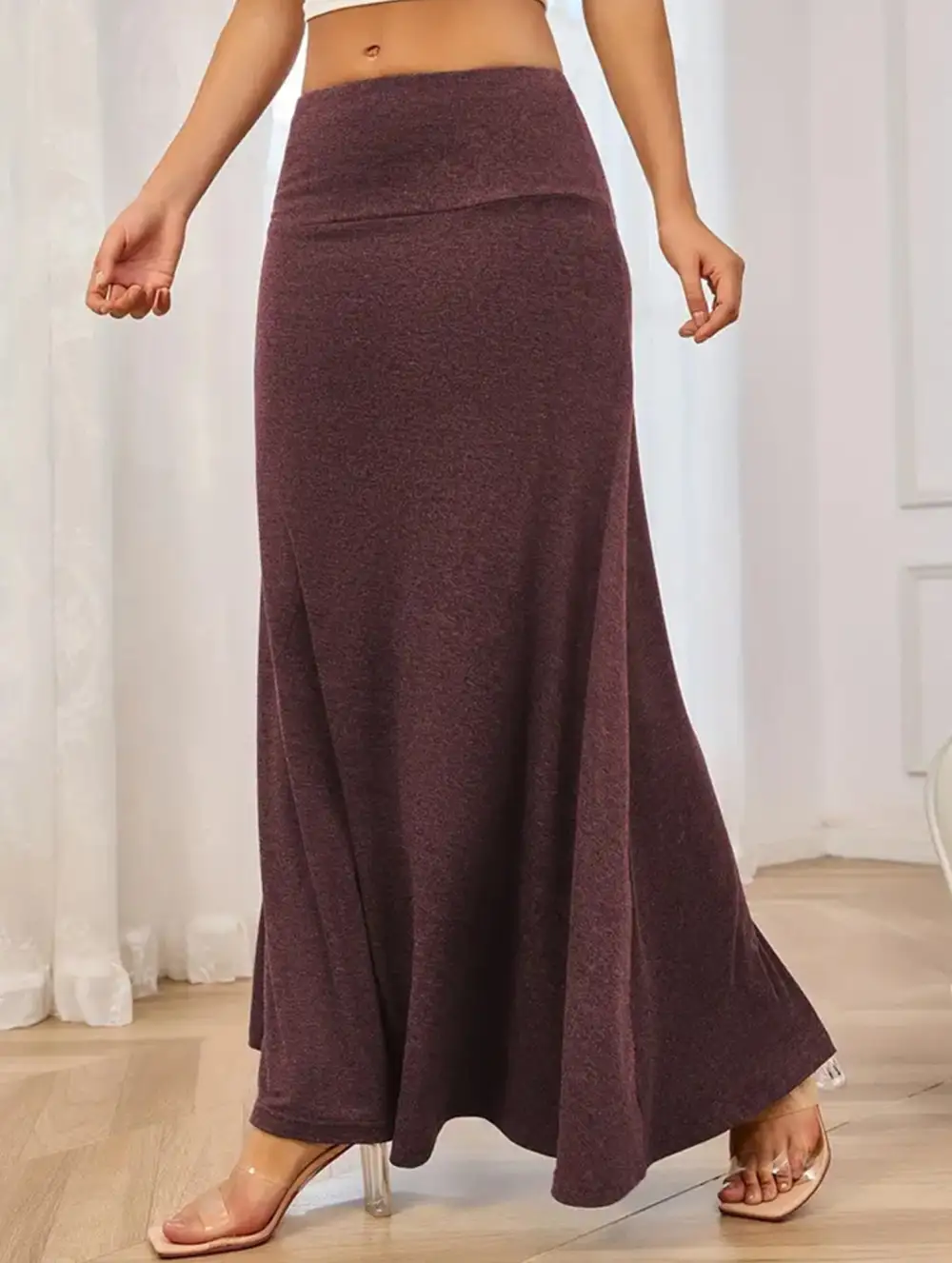 Knit High Waist Midi Skirt