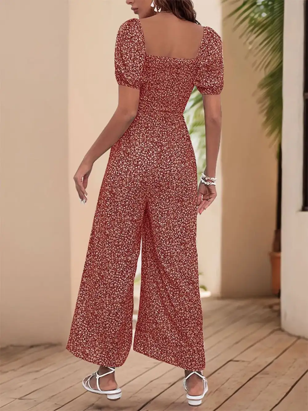 Square Neck Puff Sleeve Jumpsuit Relaxed