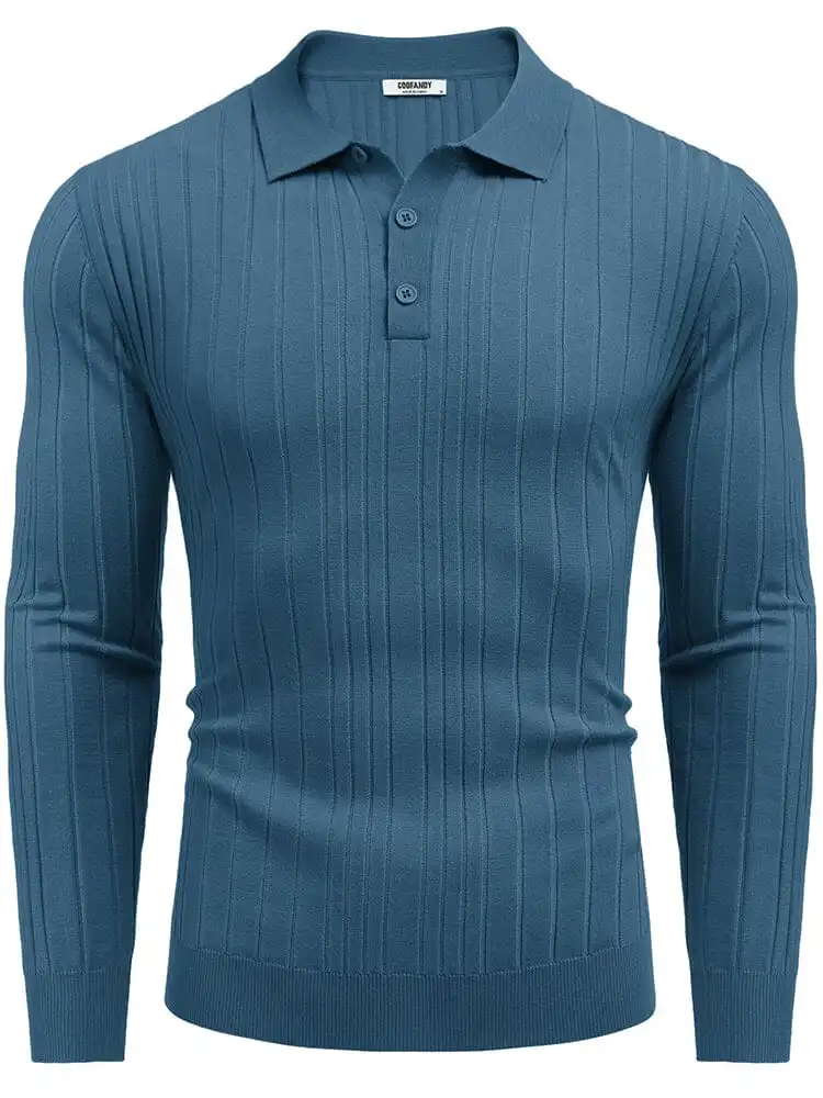 Versatile Ribbed Knit Polo Shirts Sweater