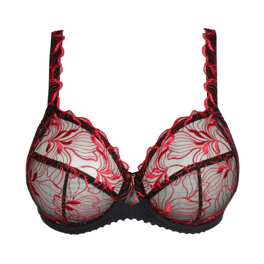 Women's Full Coverage Underwire Padded Unpadded Four-Part Cup Chimney Back Embroidery Mesh Bra