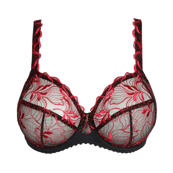 Women's Full Coverage Underwire Padded Unpadded Four-Part Cup Chimney Back Embroidery Mesh Bra
