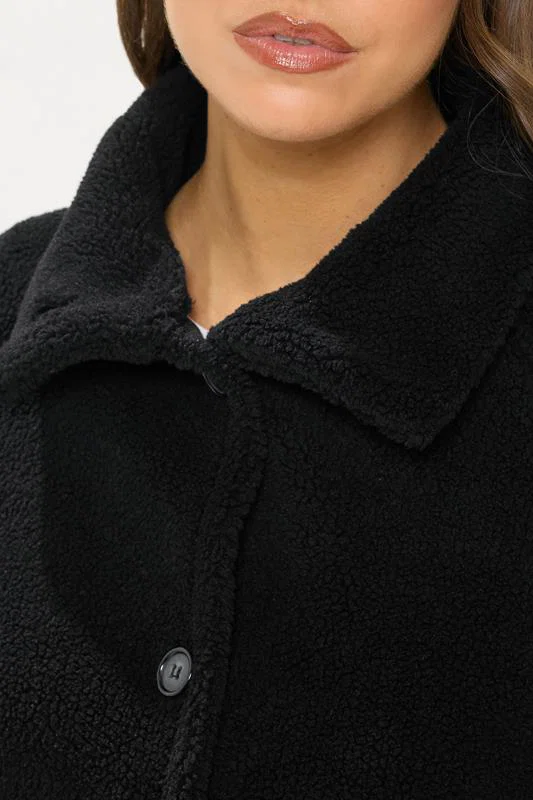 Black Funnel Neck Borg Jacket detail 3