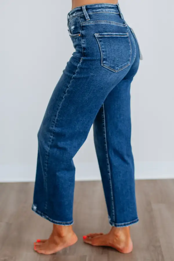 Women's Mid Rise Straight Leg Distressed Jeans