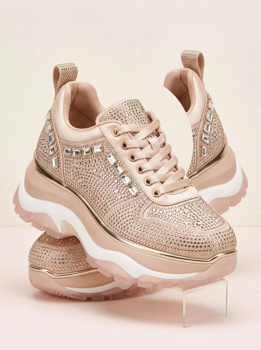 Casual Lace-Detail Women's Rhinestone Platform Shoes
