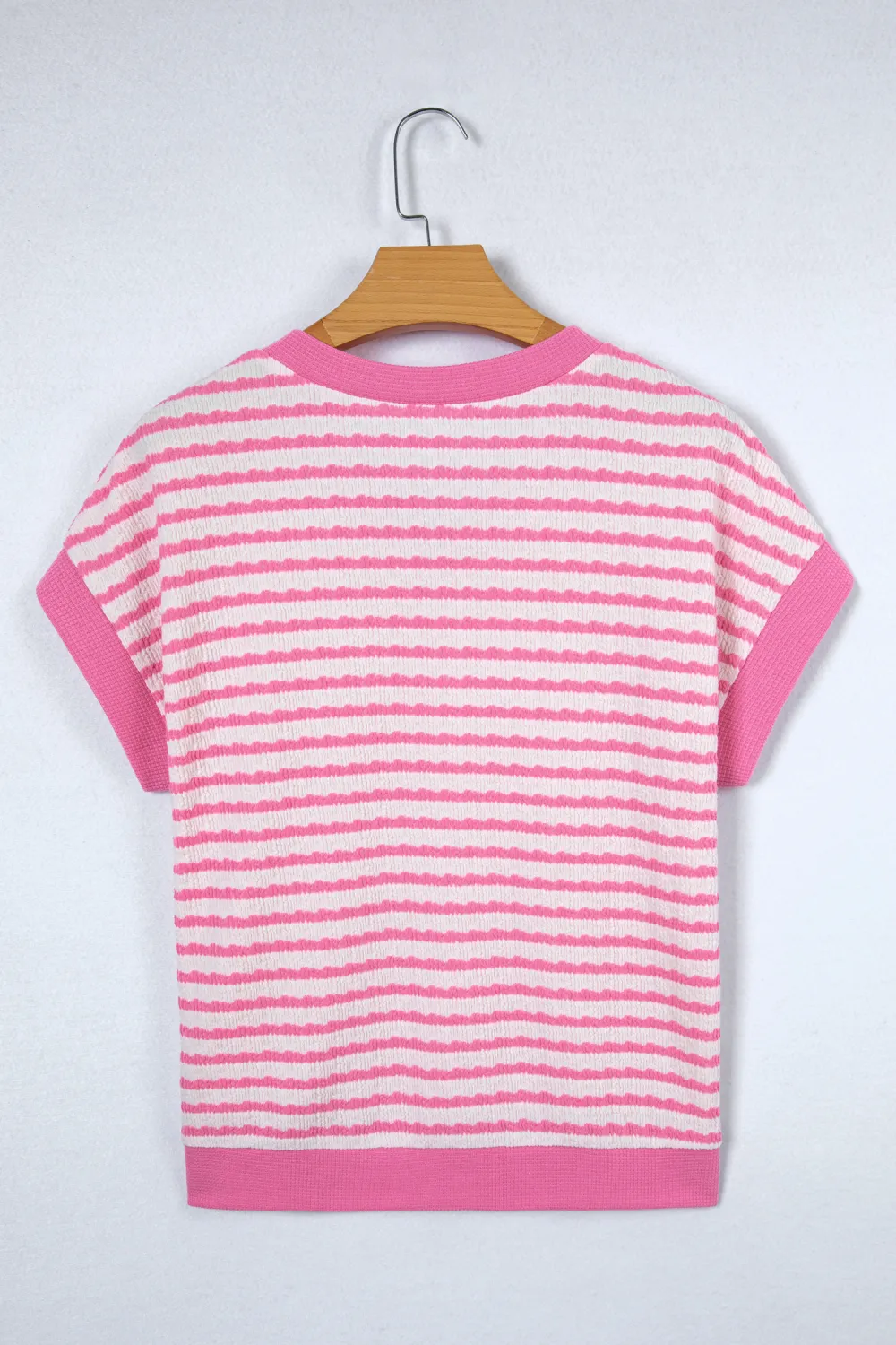 Pink Stripe Textured Knit Contrast Top