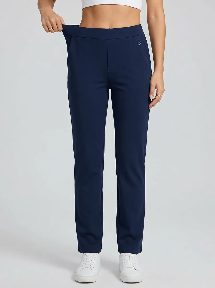Women's Classic Everyday Leaf Logo Printed Mid Rise Straight Leg Pants