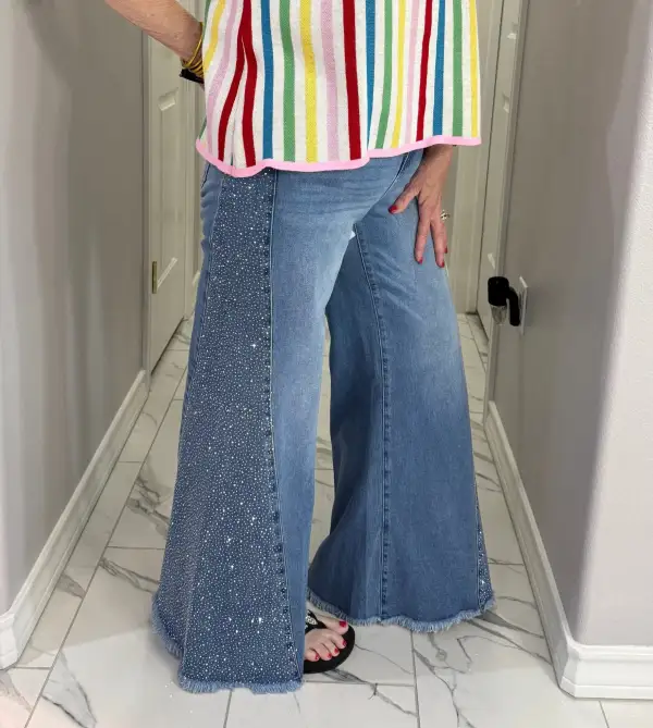 Embellished Relaxed Wide Leg Jeans