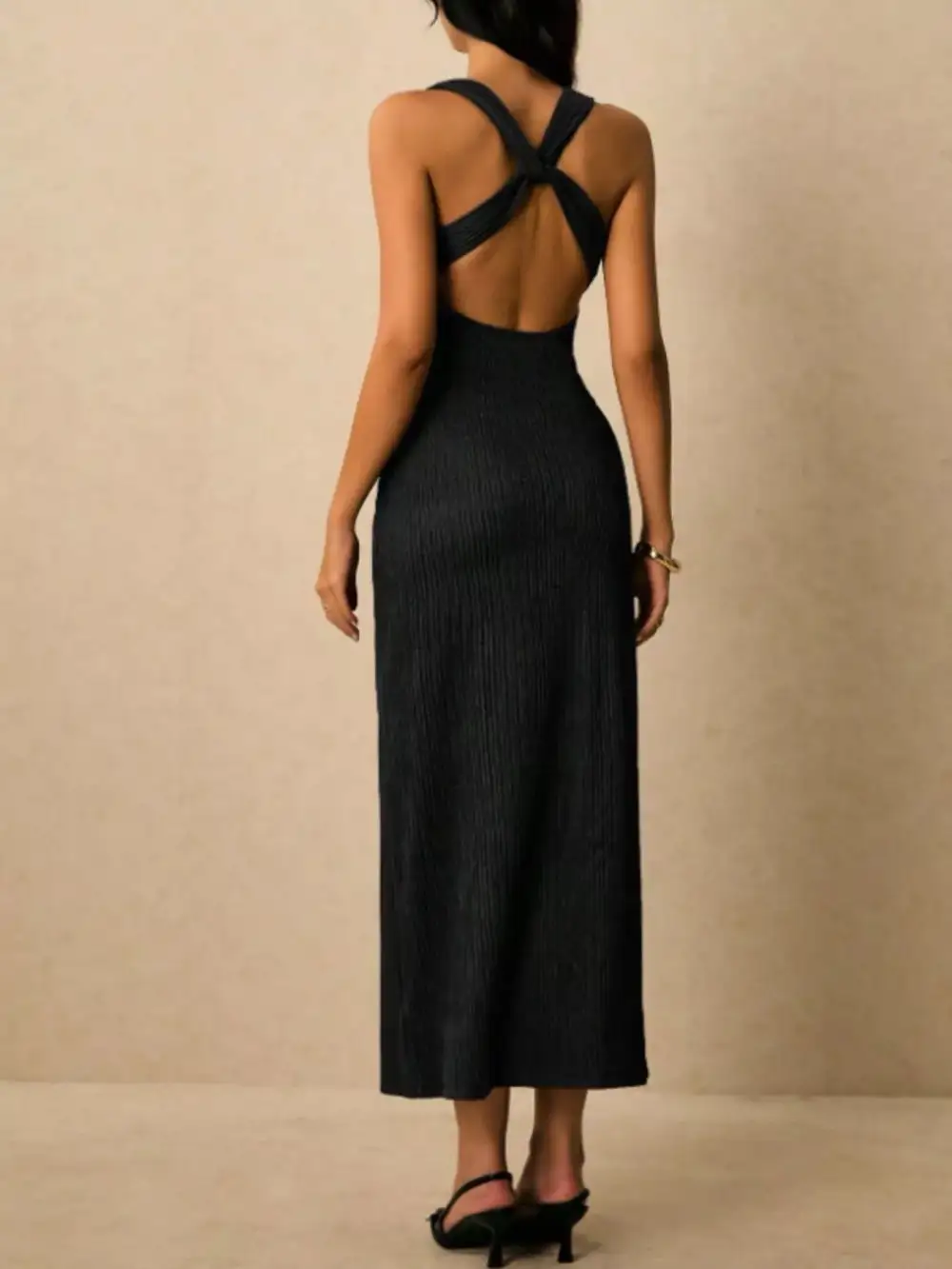 Sleeveless Ribbed Knit Midi Dress
