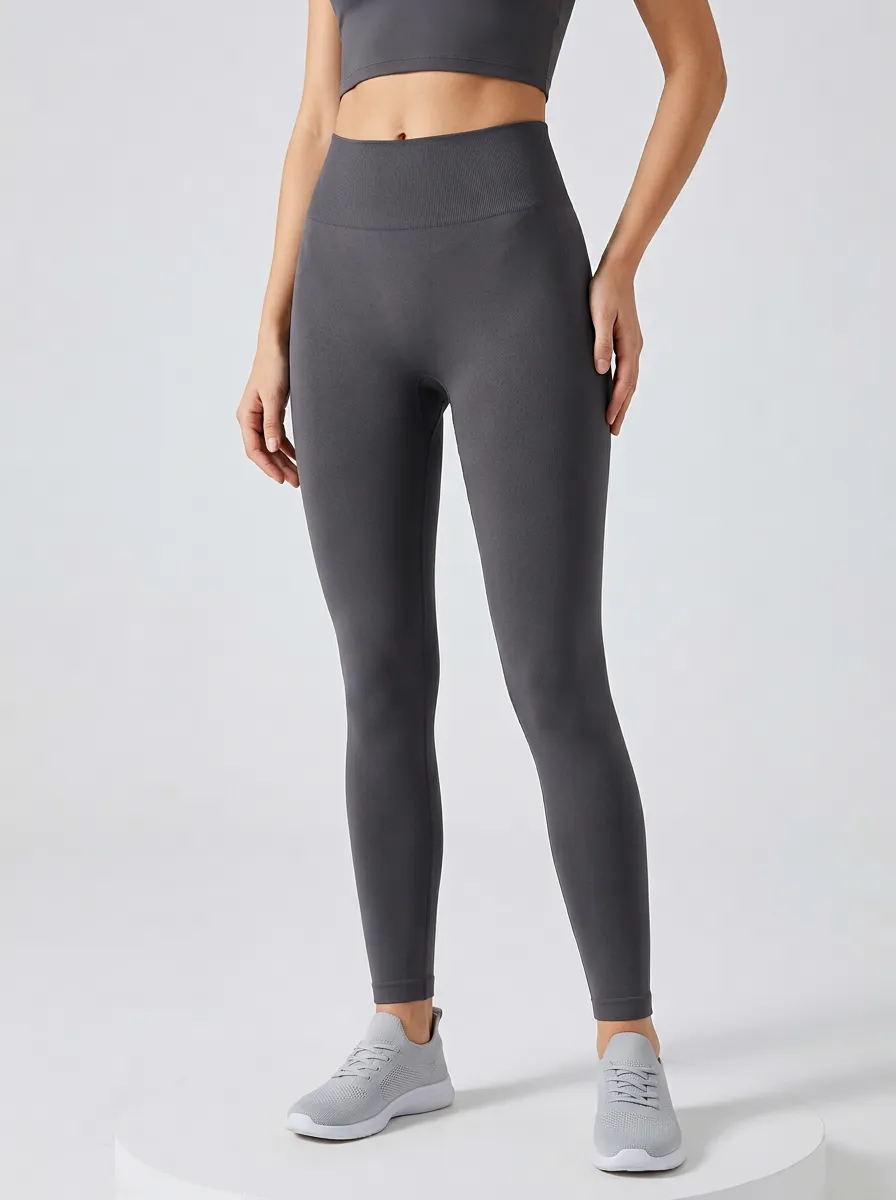 Women's Ribbed-Waistband Full-Length Seamless Clean-Finish High-Rise Leggings