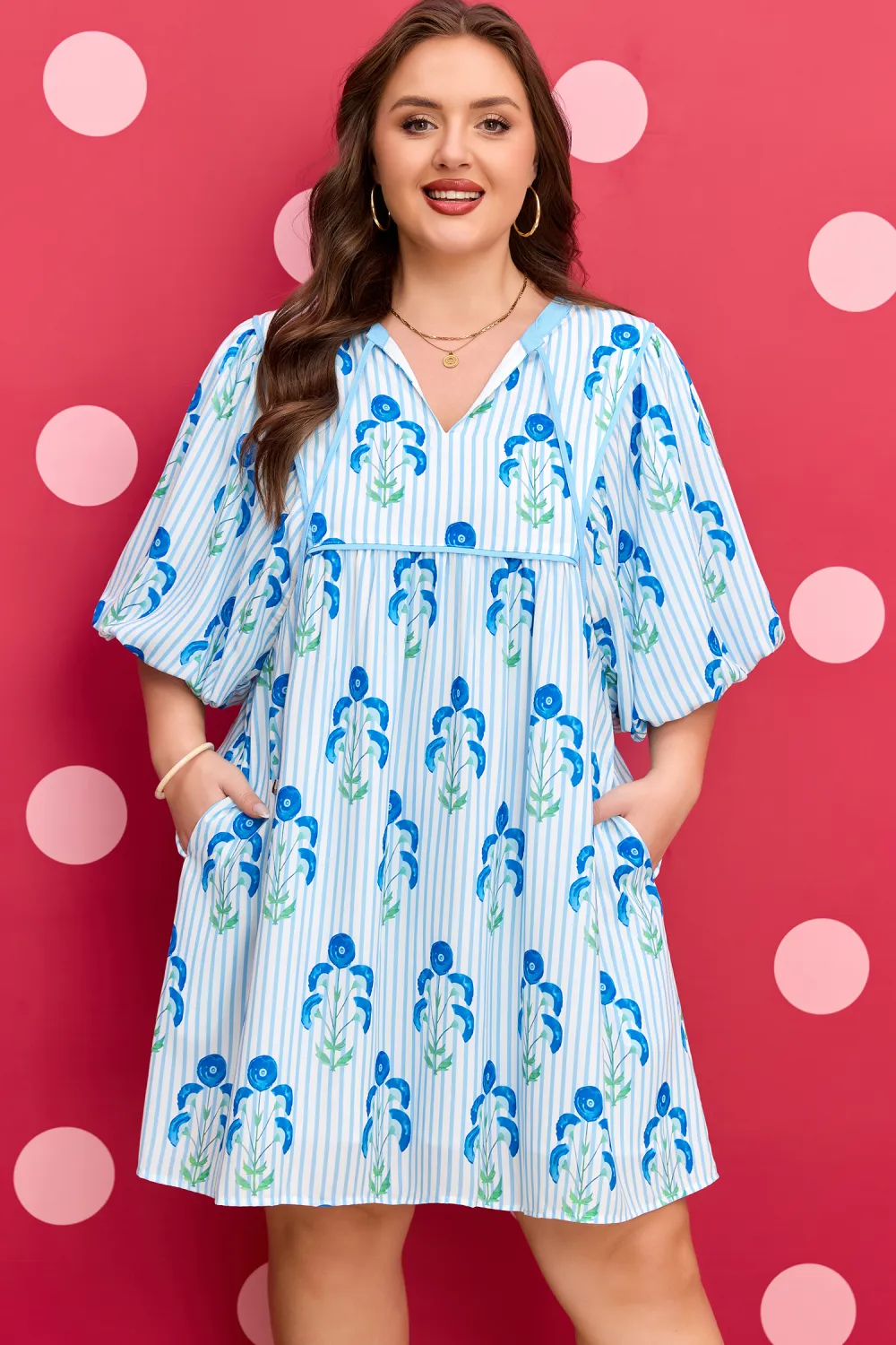 Blue Floral Plus Size Dress