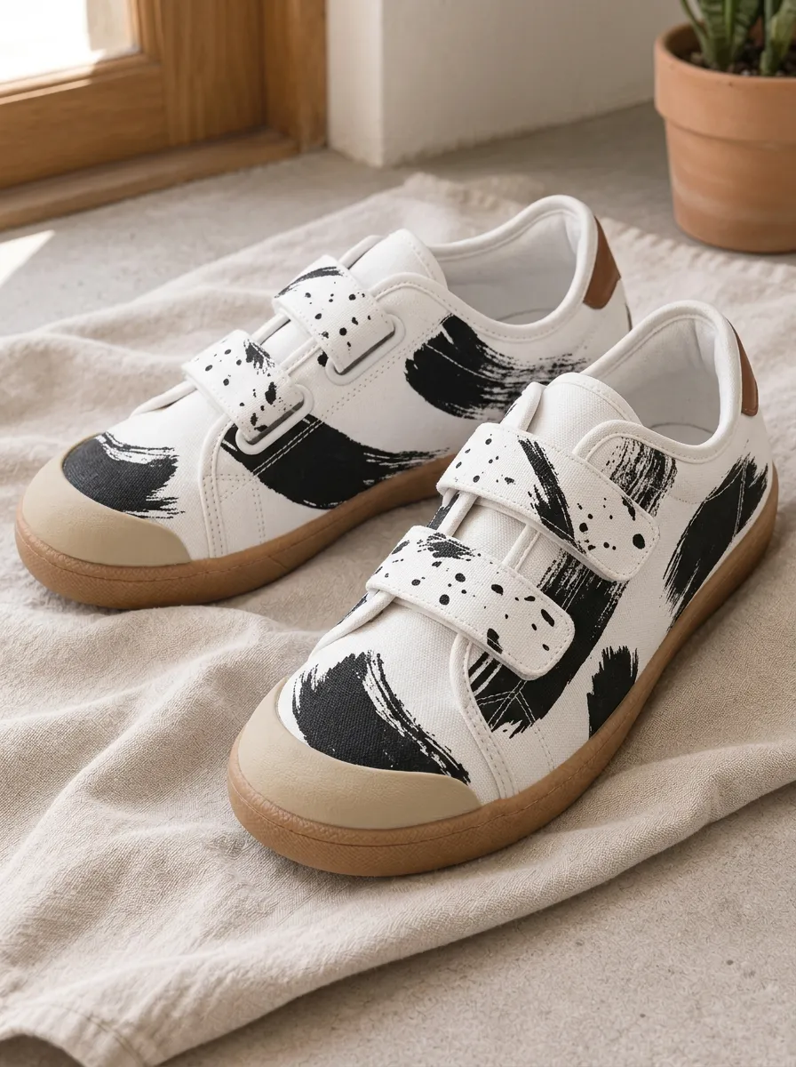 Men's Distinctive Abstract Ink Brush Stroke Patterned Canvas Shoes