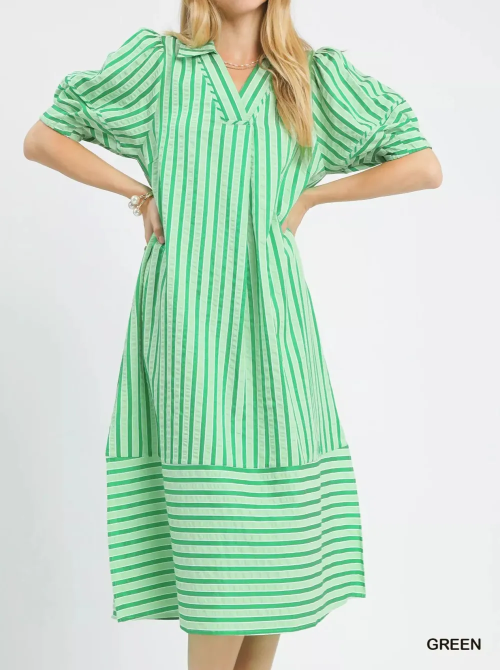 Soft Puff Sleeve Midi Dress