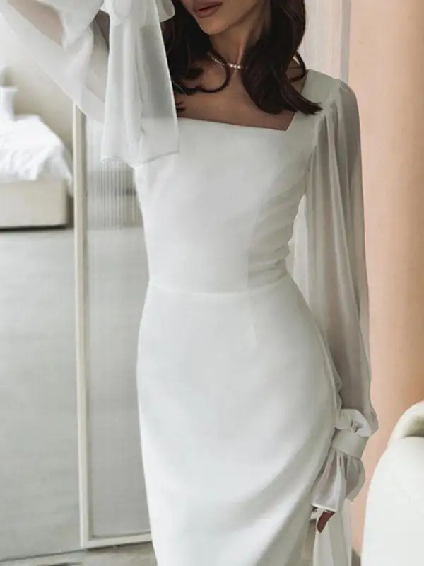 Skinny Pleated Neck Maxi Dress