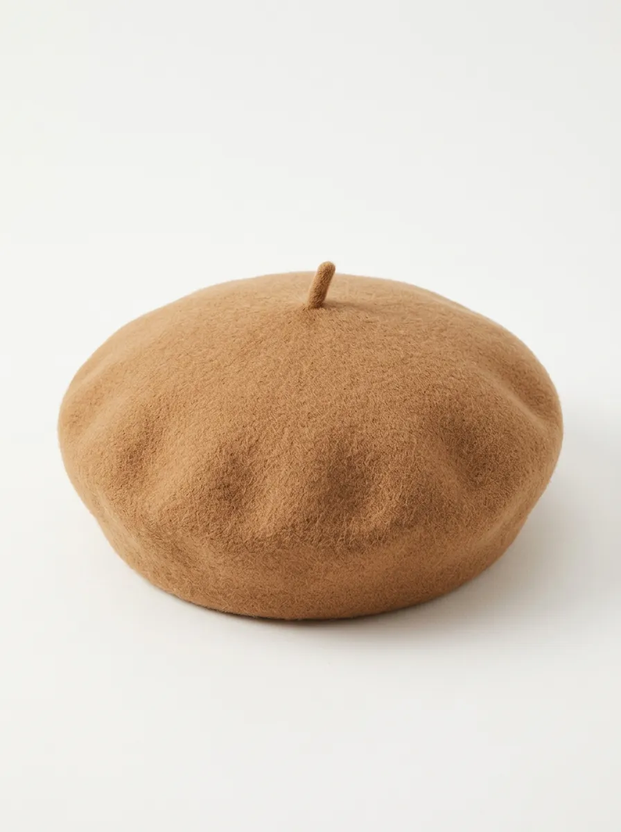 Unisex Minimalist Brown Wool Felt Beret