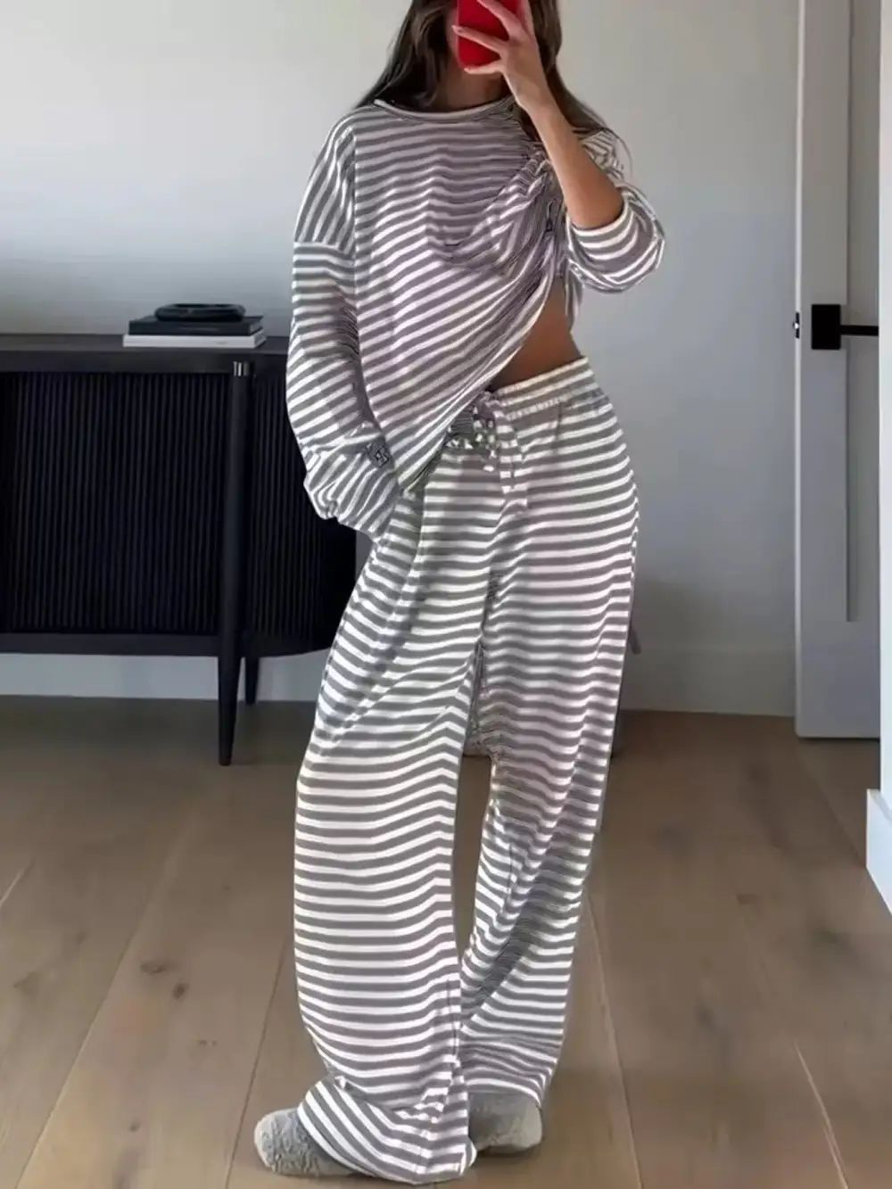 Relaxed Striped Long Sleeve Top and Pants Set