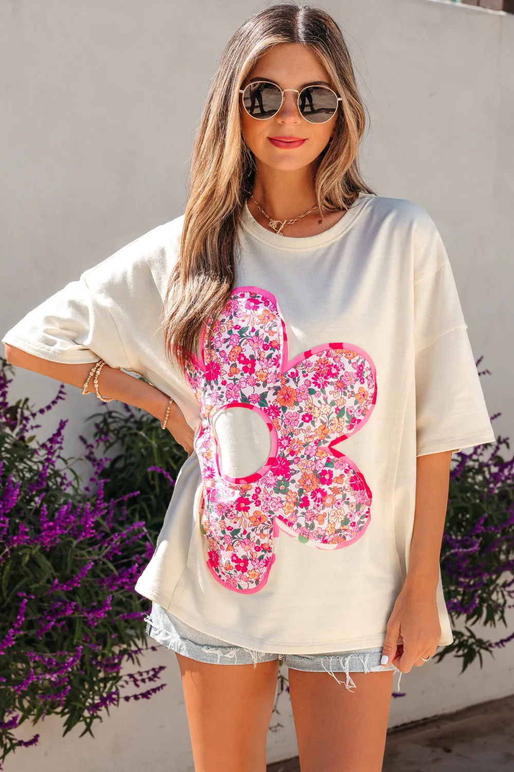 Jet Stream Floral Patched Raw Tee