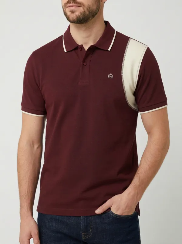 Men's Navy Blue Contrast Panel Geometric Logo Printed Polo Shirt