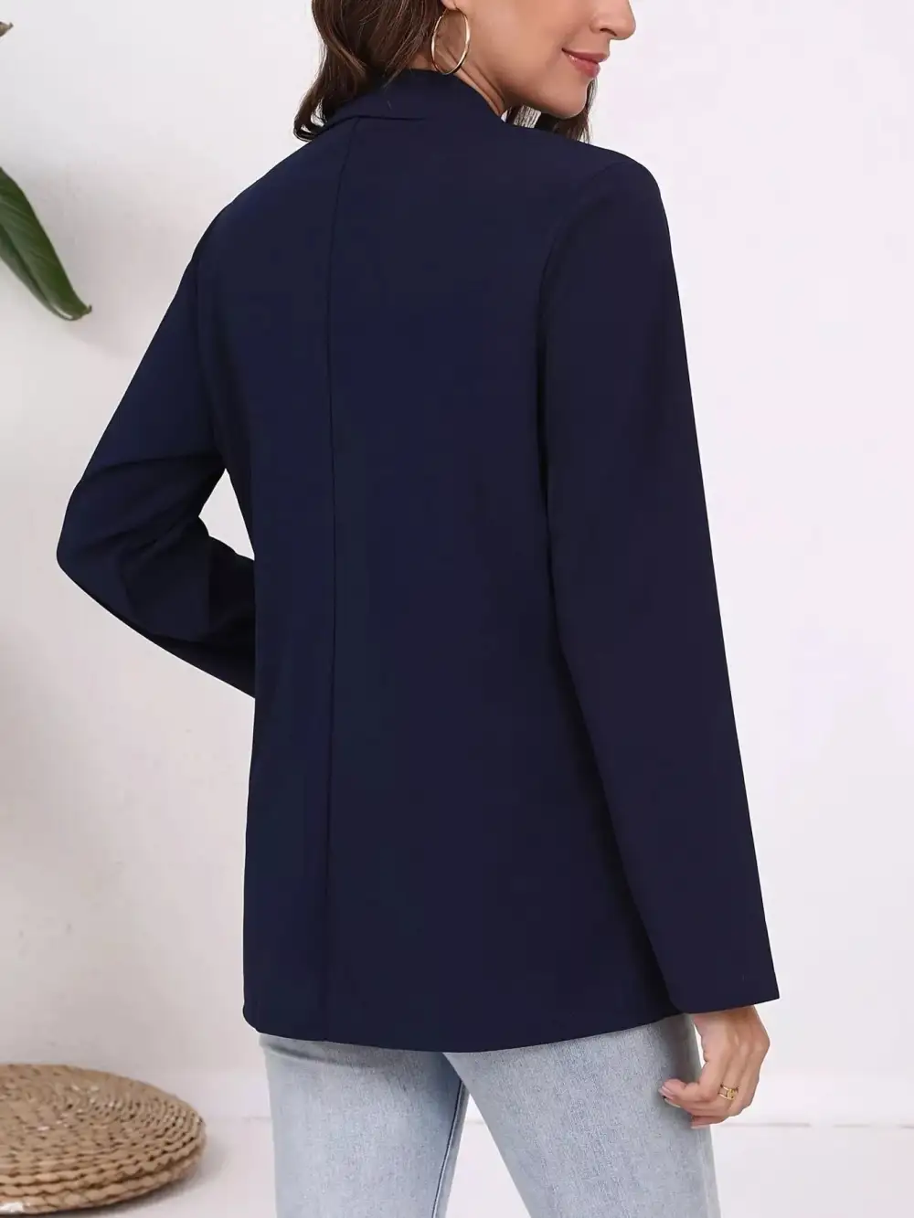 Pocketed Lapel Collar Single Button Blazer