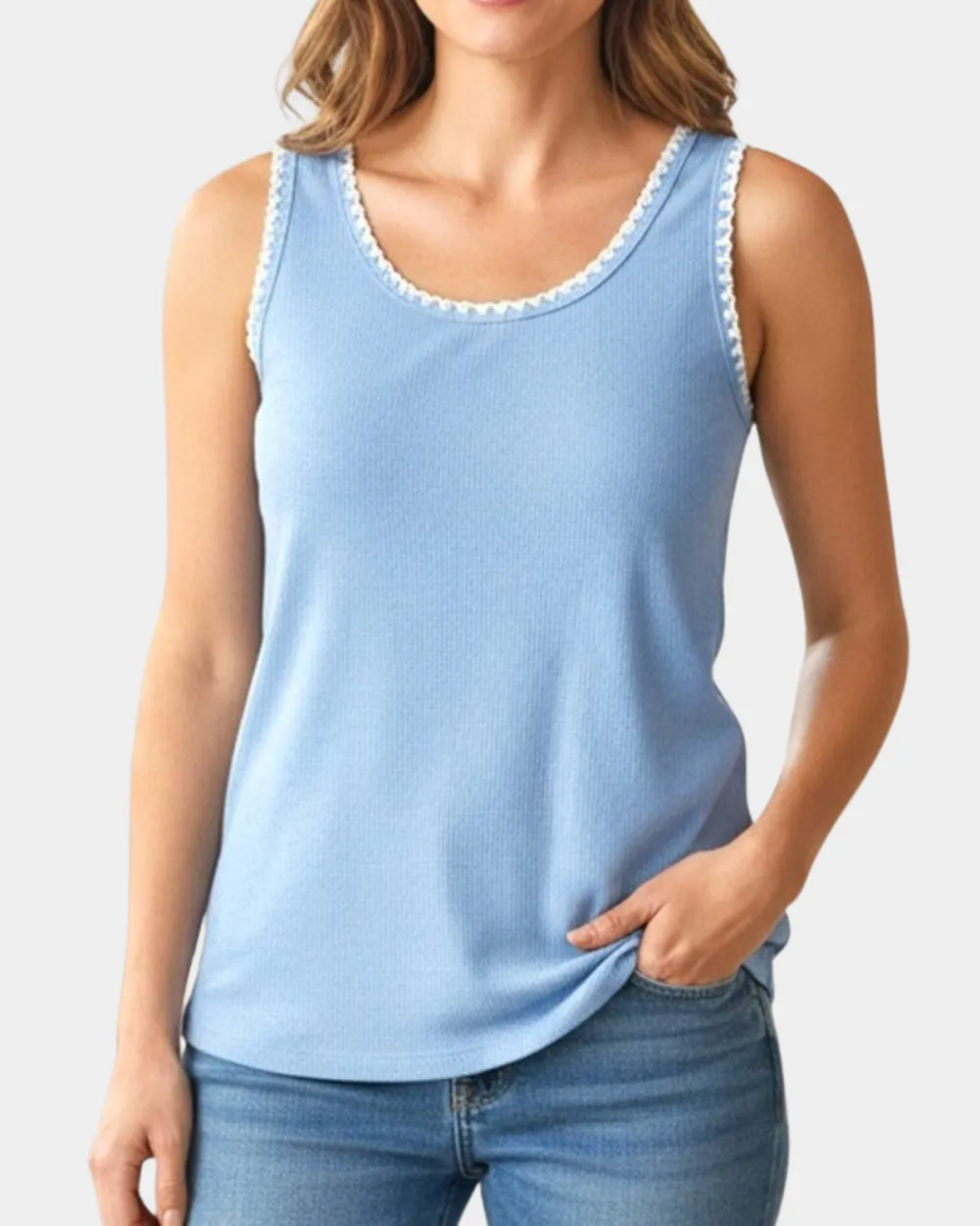 Blanket Stitch Tank Top - Sky
