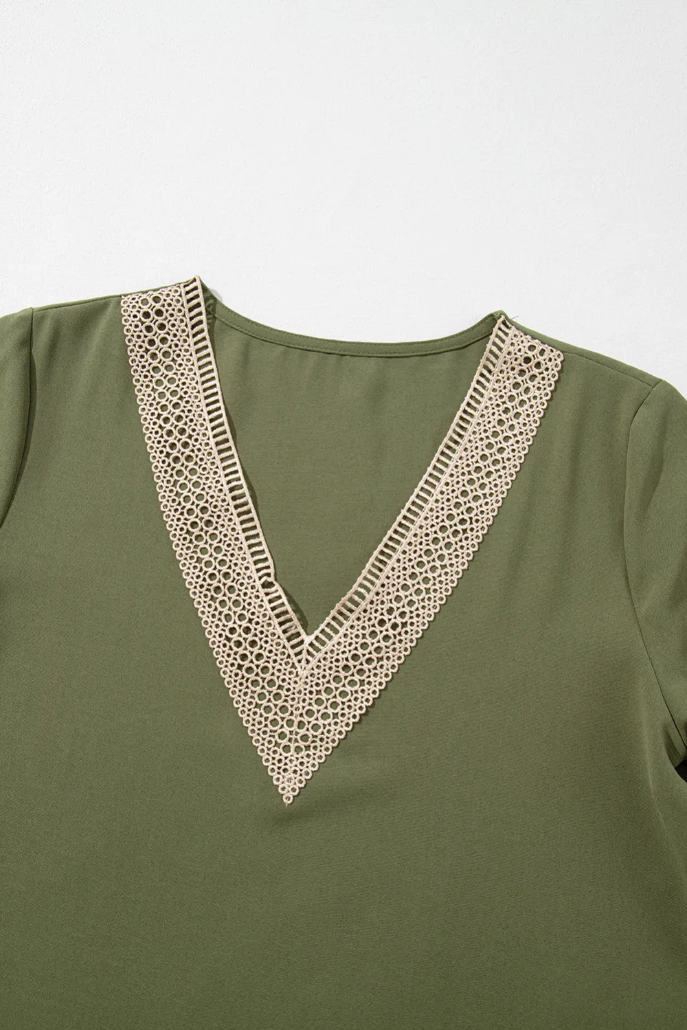 Green Lace Trim V Neck Blouse