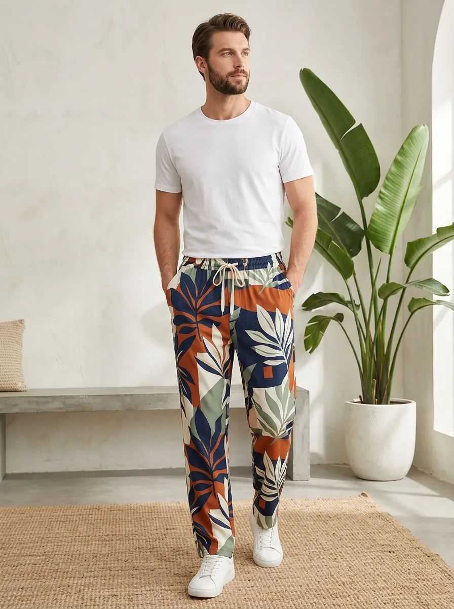 Graphic Print Abstract Print Check Print Men's Printed Casual Pants