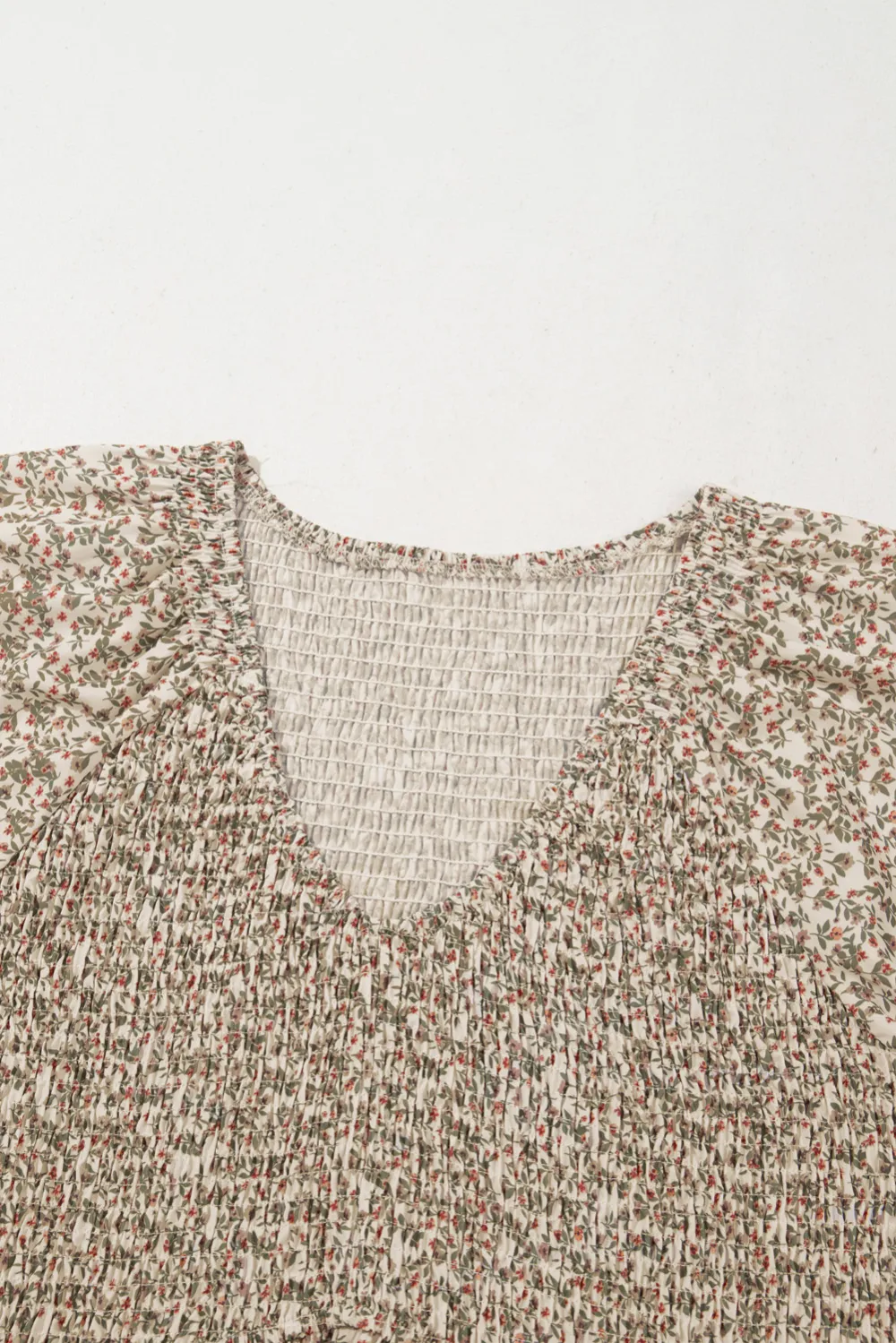 Floral Print Puff Sleeve Smocked Top
