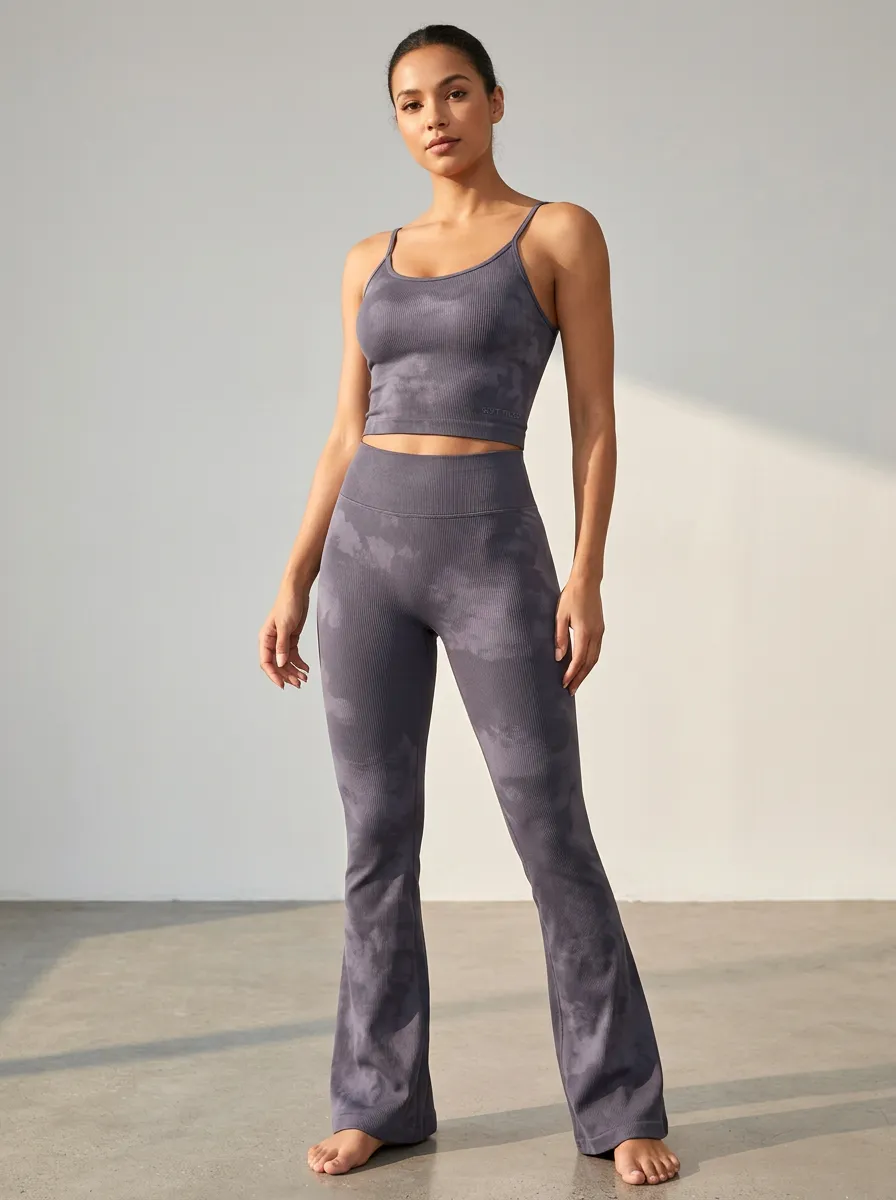Ribbed Tie Dye Flare Active Set